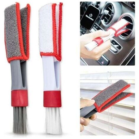 Lot de 2 brosses à plumeau pour stores vénitiens, outil de nettoyage multifonctionnel 2 en 1 en microfibre à double tête, brosse amovible et lavable pour clavier, rebord de fenêtre, climatiseur, grill (1/4)