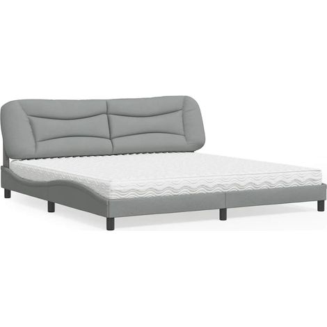 vidaXL Lit avec matelas Hvar gris clair 200x200 cm tissu (1/5)