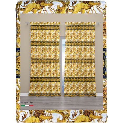 TENDA lusso VERSUS teste di leone cm.160X300 confezionata MADE in ITALY misto lino