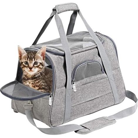 Borsa trasportino per gatti, ideale per viaggiare con animali domestici, realizzata in materiale traspirante, dimensioni 46 x 20 x 1 cm, colore grigio. (1/5)
