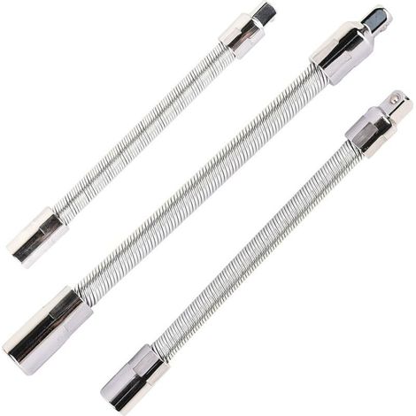 Lot de 3 rallonges flexibles en acier inoxydable – Longueur 1/4' 150mm, 3/8' 200mm, 1/2' 250mm – Pour espaces restreints et transmission de couple (1/5)