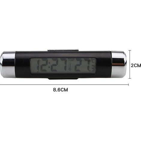 BEBUSINGOTO Thermomètre à clip numérique LCD pour voiture Horloge numérique à LED pour voiture Thermomètre Tableau de bord de véhicule Horloge électronique Heure (1/4)