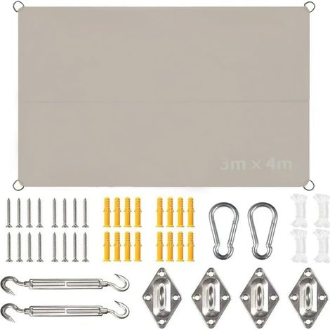 Toile Ombrage Imperméable 3 x 4 m,Voile Ombrage Rectangulaire avec Fixation Toile Ombrage,Offre Une Protection Contre Les UV,pour Patio Être Applicable Jardins, Balcon et pergola (1/5)