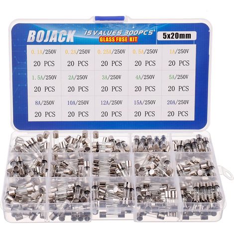 15 Werte, 300-teiliges Sortiment an schnell durchblasenden Glassicherungen 5x20mm 250V 0,1 0,2 0,25 0,5 1 1,5 2 3 4 5 8 10 12 15 20A Verpackt in einer transparenten Kunststoffbox