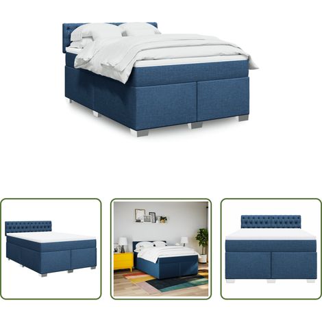 vidaXL Surmatelas - Sommier à lattes de lit avec matelas Bleu 160x200 cm Tissu (1/5)