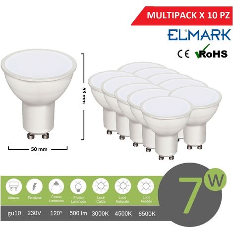 Promopack X10pz faretto led 7w attacco gu10 bianco lampadina copertura opaca luce fredda naturale calda Naturale 4000k (1/3)