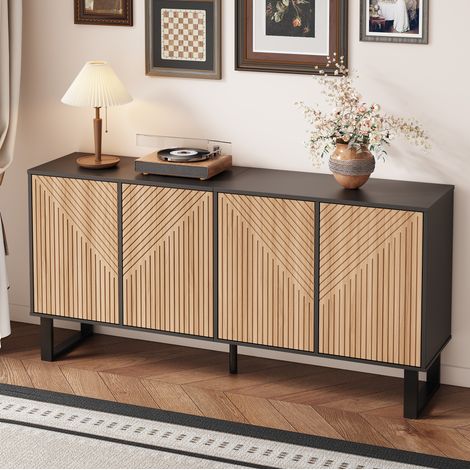 Mobile TV 160x38x75 cm, design moderno minimalista, ampio spazio contenitivo, MDF e truciolare, nero naturale (1/5)