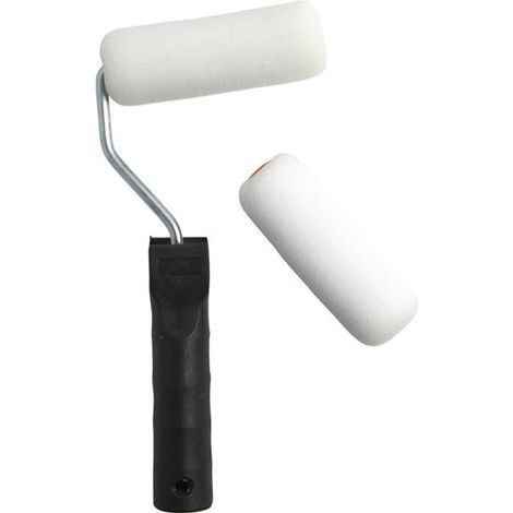 Rouleau en mousse pour peinture - 10 cm - 1 manche - 2 rouleaux - Bords arrondis