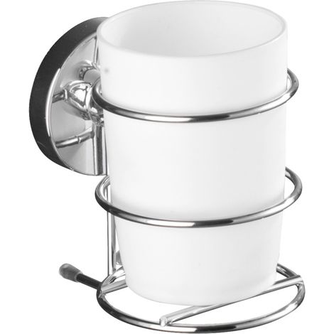 WENKO Vacuum-Loc® Zahnputzbecher Milazzo, Befestigen ohne bohren, Silber glänzend, Stahl chrom , Polypropylen weiß