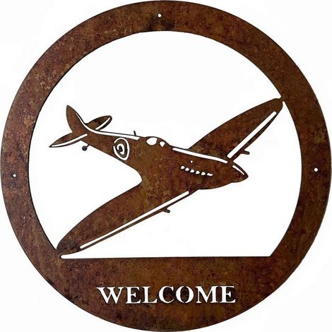 Spitfire Welcome Wall Art with Text - Large- H49.5 cm - Black