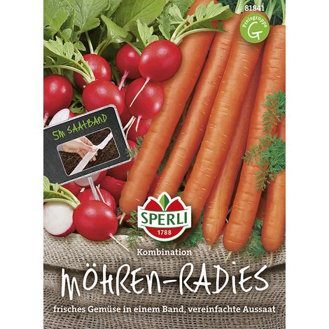 Sperli – Mélange carotte-radis Lange Rote Stumpfe ohne Herz 2 et Sora – Graines de légumes, ruban de semis de 5 m (1/2)