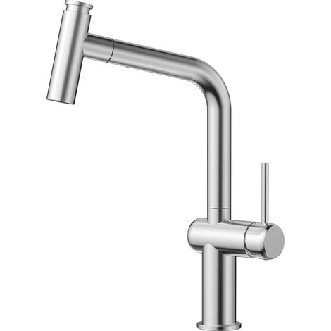 CECIPA MAX Grifo de cocina con 2 tipos de chorro, grifo extraíble giratorio de 360°, grifo mezclador de acero inoxidable para la cocina, acabado cepillado (1/5)