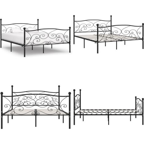 Cadre de lit et sommier à lattes Noir Métal 180 x 200 cm - Cadre De Lit - Lit Double - Lit Metal - Sommier A Lattes - Meuble Chambre - Home & Living (1/5)