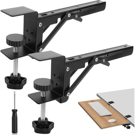 Extensión de escritorio, soporte de montaje plegable para escritorios de 8 pulgadas Bandejas deslizantes plegables para teclado de 2 piezas, color negro, extensión de mesa para escritorios y estacion (1/5)