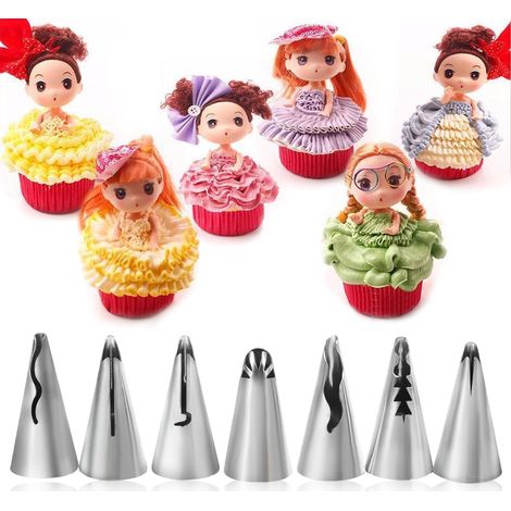 7-teiliges Set aus Edelstahl-Spritzdüsen zum Dekorieren von Gebäck, Fondant und Torten – Backwerkzeug (1/4)