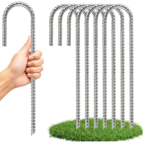 Bodenanker 8 Stück 30 cm, U-förmig, aus verzinktem Stahl – Trampolinanker – Sturmsicherung (1/5)