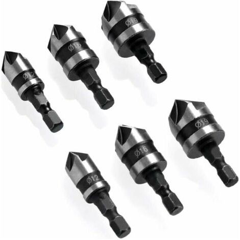 6 Pcs Chanfrein à manche hexagonal，Fraise à Fraiser à 90 °, Ø 6-19 Mm Fraise à Fraiser pour MéTal, Bois