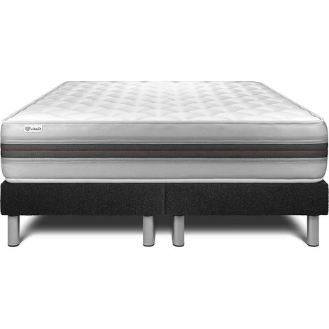 Base tapizada negro + Colchón con espuma viscoelástica 2x80x200