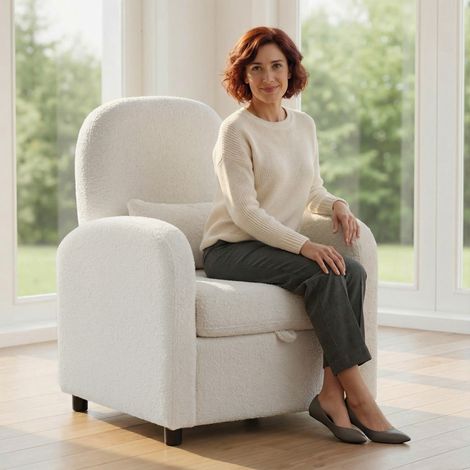 Fauteuil moderne espace rangement coussin pliant rembourrage polaire peluche crème 76x77x95 cm (1/4)