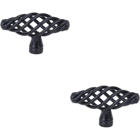 Sollbry Lot de 2 poignées pour armoires, boutons d'armoire noirs, poignées de placard, poignées d'armoire, boutons noirs, bouton en forme de cage en spirale, poignée de placard, poignée de porte d'arm (1/4)