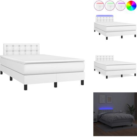 Sommier à lattes de lit matelas LED blanc 120x190 cm similicuir - Sommier Tapissier - Lit Plateforme - Lit Avec Rangement - Lit Design - Lit Moderne (1/5)