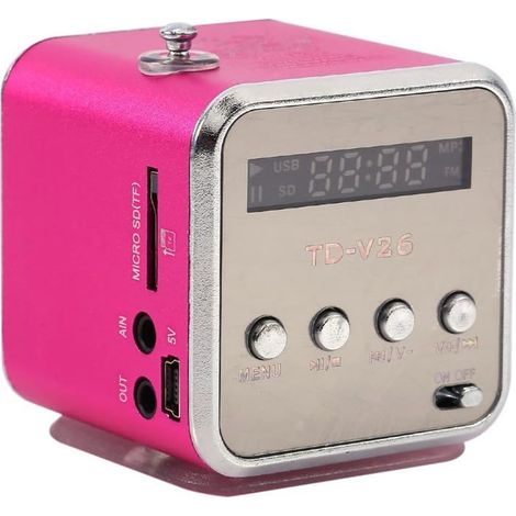®RisingFF Mini haut-parleur radio portable, lecteur de musique numérique stéréo MP3 MP4, compatible carte TF, disque USB (rose) (1/2)