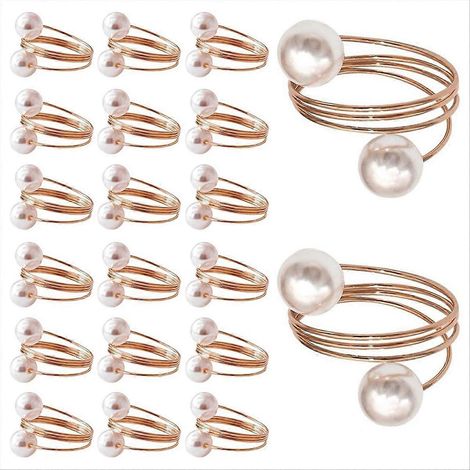 Lot de 20 ronds de serviette en or rose, ensemble de ronds de serviette en perles (1/5)