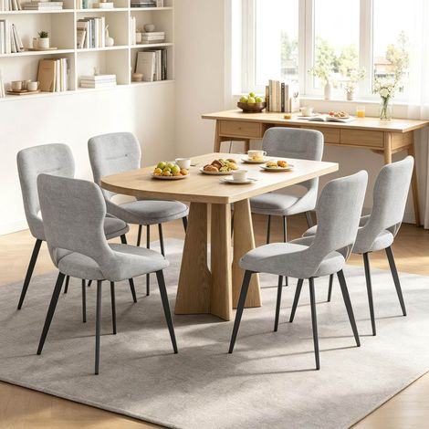Chaises salle manger lot de 6 gris chenille métal HAVRYA (1/3)