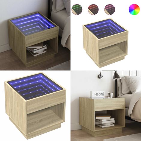 vidaXL Table de chevet avec LED infini chêne sonoma 50x50x50 cm (1/5)