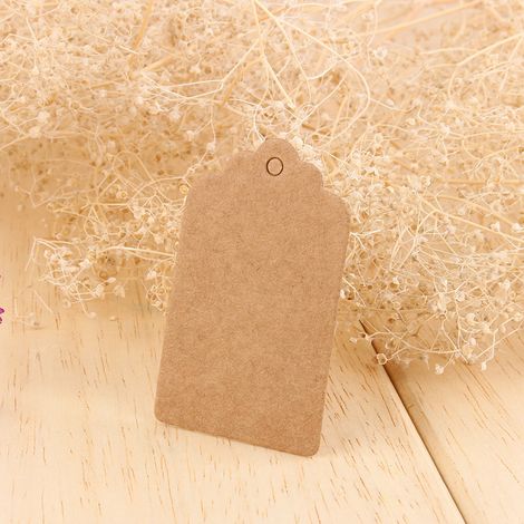 Étiquettes cadeaux en papier kraft 5 x 3 cm, festonnées, vierges, lot de 100. (1/5)