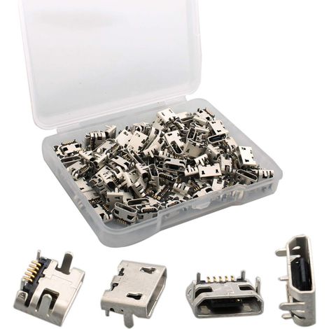 100 pièces Micro USB Type B Femelle 180 degrés, 5 Broches SMD SMT à souder pour téléphone Electronique Raspberry DIY