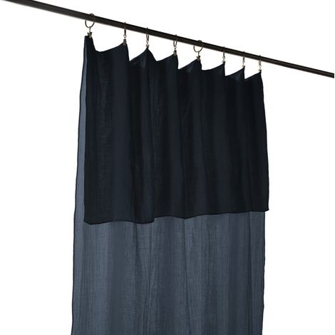 Rideau ajustable 140 x 300 cm en double gaze de coton bleu nuit - PEPA (1/5)