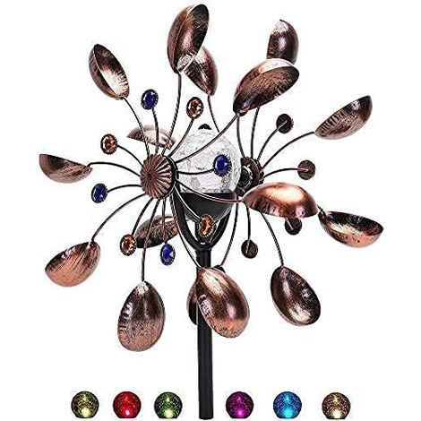 Solar Glass Sphères rotateur à vent avec éclairage LED multicolore
