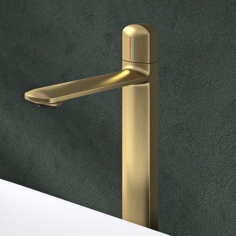 Mai & Mai Armatur Bad Wasserhahn Badezimmer Waschtischarmatur Einhebelmischer Mischbatterie Bad aus Messing mit Wassersparfunktion Gebürstet gold 31,3cm hoch DIN-Anschlüsse WAO-1190H (1/5)
