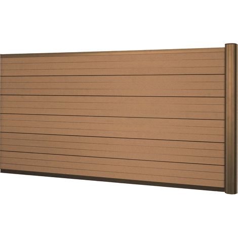 Pare-vue en WPC Sarthe, clôture coupe-vent, poteaux en aluminium  élément d'extension bas, 1,85m teck (1/5)