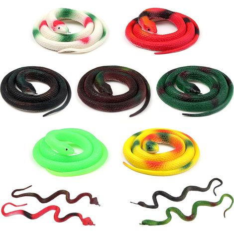 Lot de 11 faux serpents en caoutchouc de 70 cm et 40 cm de long - Serpents en caoutchouc réalistes multicolores pour les accessoires de jardin pour éloigner les oiseaux, farces, DT1161EU (1/5)
