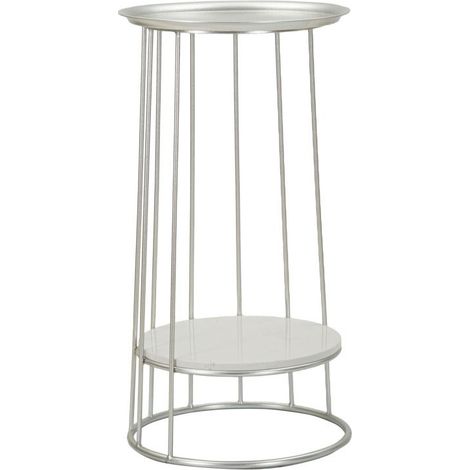 Table d'Appoint Avec Étagère en Marbre "Tower" 76cm Argent (1/5)
