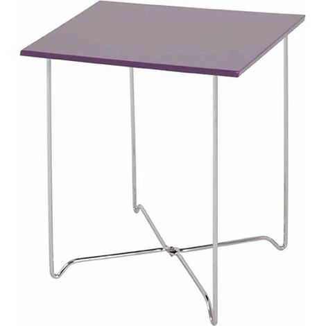 Table d'appoint acier chromé et MDF coloris mûre brillant - Longueur 40 x Hauteur 51 x Profondeur 40 cm -PEGANE-