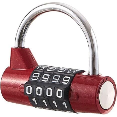 Cadenas à combinaison à 4 chiffres pour casier scolaire, salle de sport, boîte à outils, étui, rangement à moraillon (rouge) (1/5)