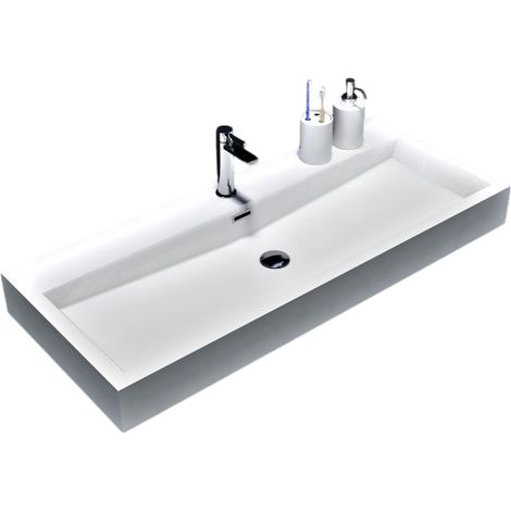 Wandbecken Aufsatzwaschbecken Bernstein BS6002 Gussmarmor Weiß 76,5cm mit Armaturloch