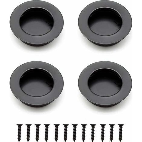 4-piece recessed round handles, 40mm stainless steel sliding door handles, furniture handles, black (1/5)