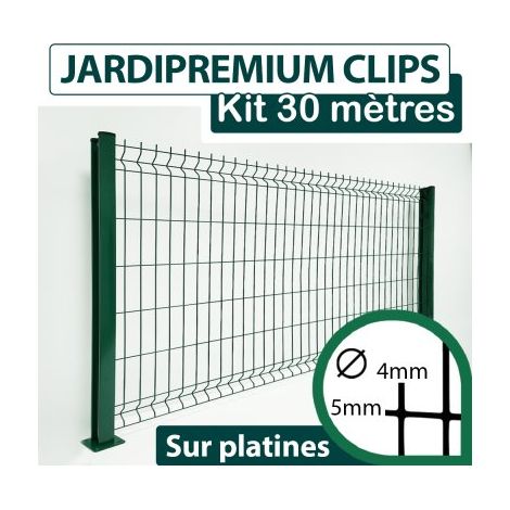 Kit Grillage Rigide Vert 30M - JARDIPREMIUM CLIPS - Fil 4/5mm - Sur Platines - 1,03 mètre (1/4)