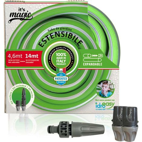 Tubo Estensibile Verde 14m - Kit Idroeasy - Leggero e Resistente - Irrigazione Giardino (1/4)