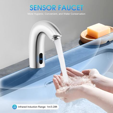 Infrarot Sensor Wasserhahn, Automatischer Mischbatterie Induktion Waschtischmischer Automatisch Kaltwasser Waschtischmischer Berührungslose für Badzimmer Waschbecken (1/5)