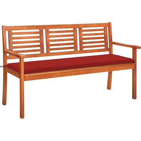 vidaXL Banco de jardín 3 plazas madera maciza eucalipto y cojín 150 cm (1/5)