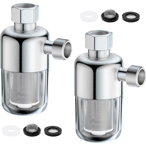 2 Pièces Filtre Douche 1/2 Pouce Anti Calcaire Filtre à Eau avec 40μm Élément Filtrant en Acier Inoxydable Préfiltre