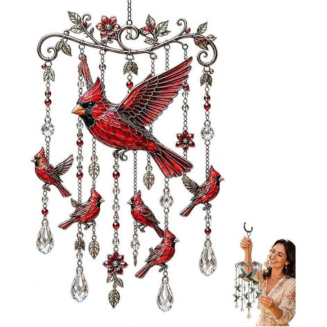 Carillon éolien colibri, carillon d'extérieur, carillon à thème oiseau de 40 cm avec cristaux, décoration de jardin, carillon en métal coloré (1/5)