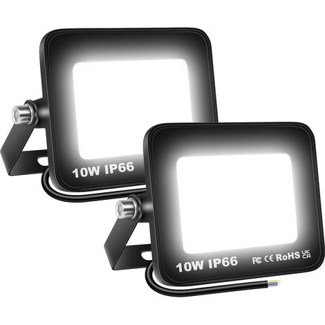 2 Pièces 10W Projecteurs LED Extérieur,1000lm Eclairage de Sécurité Spot LED Extérieur,6000K Blanc étanche Lumineuse Lampe pour Entrepôt Garage Jardin Stade Arrière-cour,175V-260V IP66 (1/5)