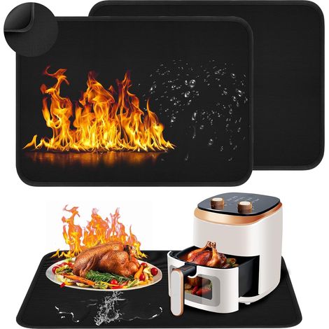 Tapis Résistant à la Chaleur 60x80cm, Lot de 2 Tapis en Silicone Ignifuge, Protection pour Friteuse et Micro Ondes