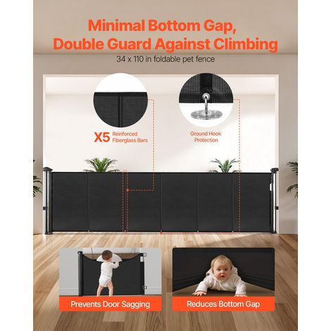 Barrière de Sécurité Extensible Jusqu’à 280 cm Hauteur 87 cm, Barrière Rétractable pour Animaux de Compagnie, Clôtures en Mailles,… (1/5)